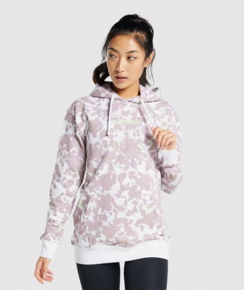 Women's Gymshark Camo Graphic Oversized Hoodie Light Purple | NZ 9YKLTQ